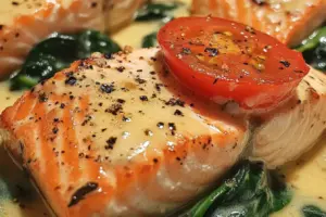 Saumon en Crème, Tomates et Épinards