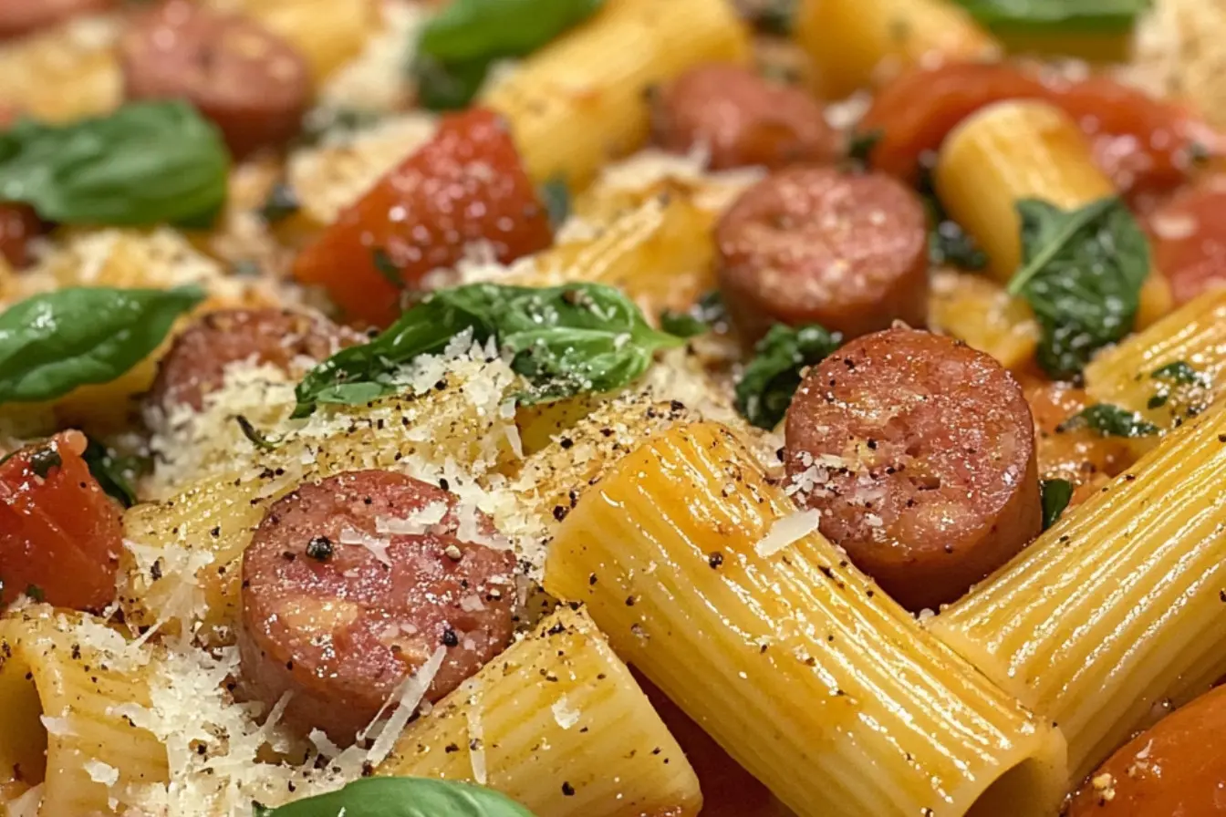 Rigatoni aux tomates et saucisses italiennes 2 rigatoni saucisses italiennes tomates