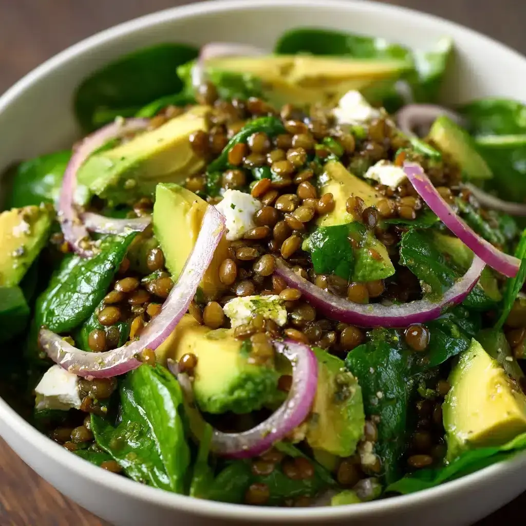 Salade Verte de Lentilles, Épinards et Avocat à la Sauce Citron-Gingembre 2 salade de lentilles