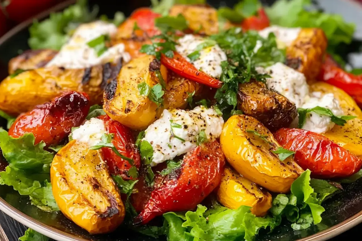 Salade de poivrons grillés à la burrata 2 salade de poivrons grillés burrata