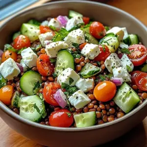 Salade de lentilles, concombre et feta