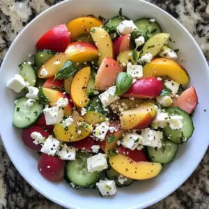 Salade de Nectarines, Concombre et Feta avec Vinaigrette au Miel et Basilic