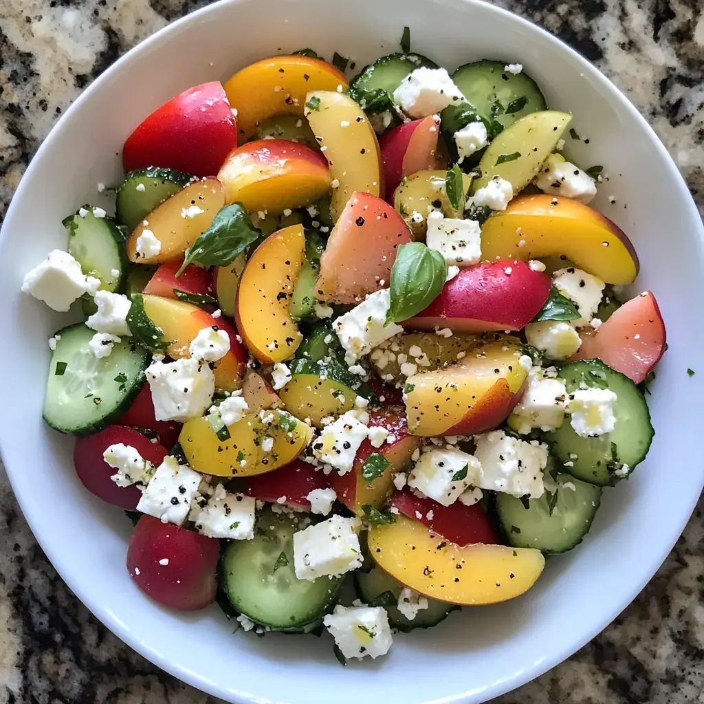 Salade de Nectarines, Concombre & Feta, Vinaigrette au Miel et Basilic