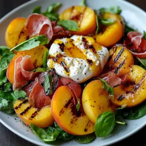 Salade d’Été aux Pêches Grillées, Burrata et Poulet Grillé