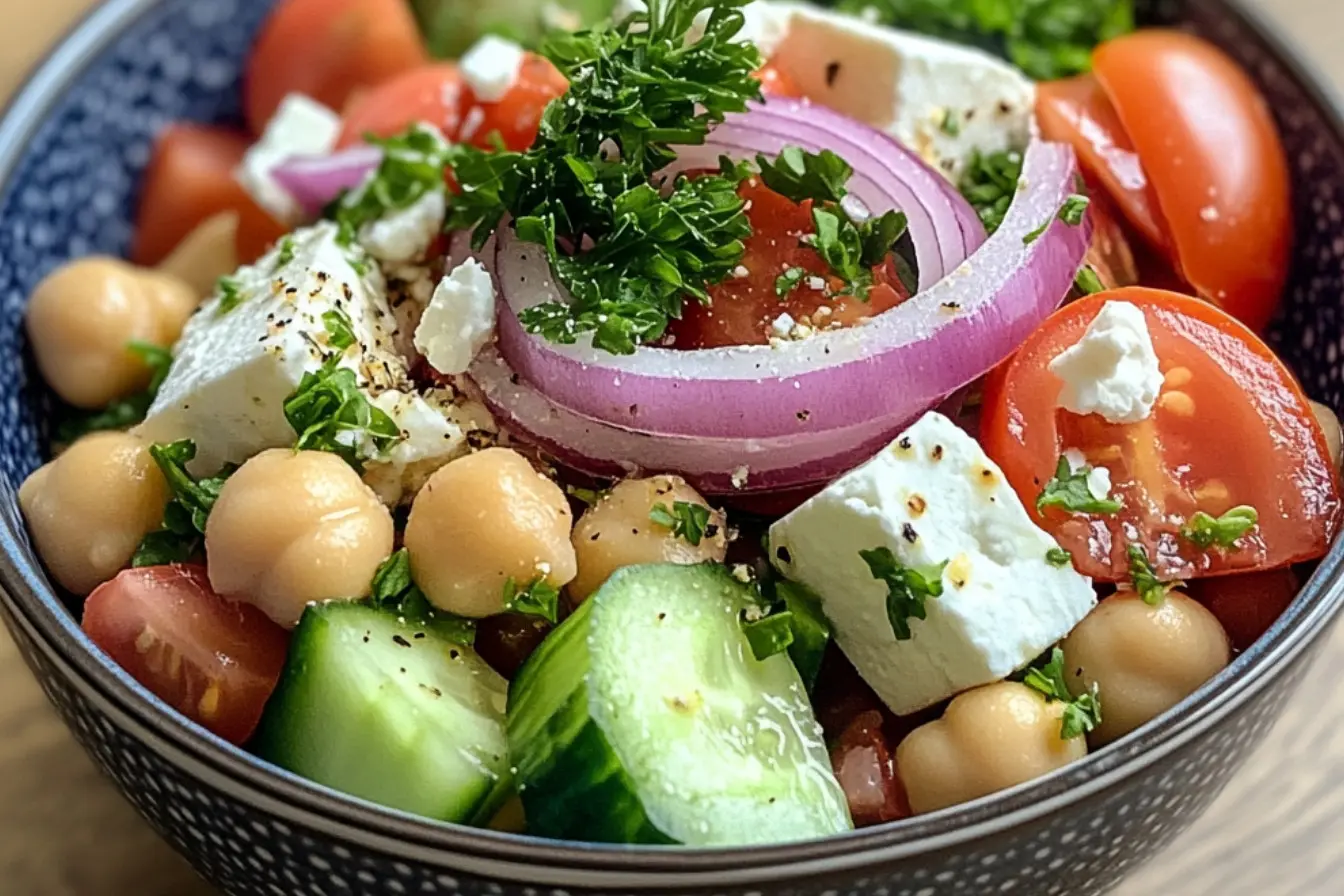 Salade de pois chiches, tomates, concombre et feta 2 salade pois chiches feta concombre tomates