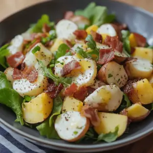 Salade Tiède de Pommes de Terre, Lardons et Œufs Durs