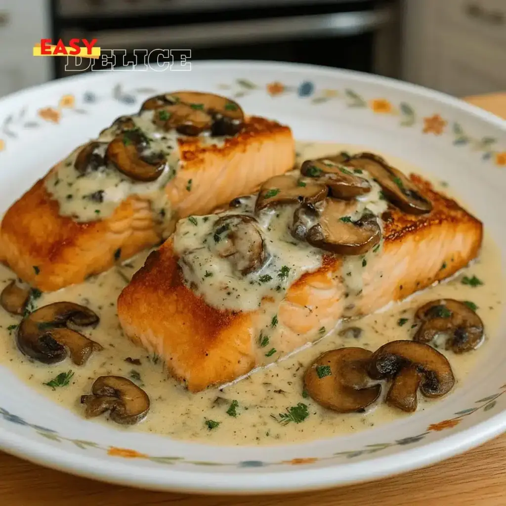 Recette Facile de Saumon à la Crème, Ail et Champignons