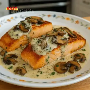 Saumon à la Crème, Ail et Champignons