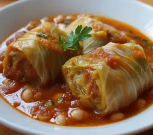 Soupe aux rouleaux de chou et haricots blancs
