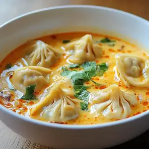Soupe Thaïlandaise aux Raviolis au Curry Rouge et Lait de Coco