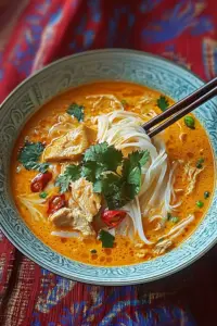 Soupe Thaï au Poulet, Lait de Coco et Curry Rouge
