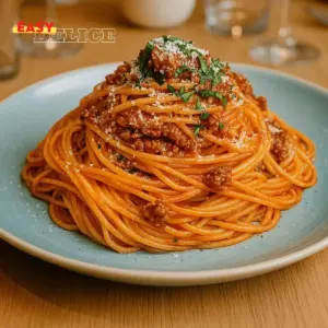 Spaghetti Crémeuse à l’Ail et Sauce Bolognaise