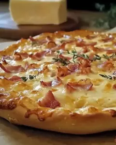 Tarte aux lardons et fondue d’oignons facile