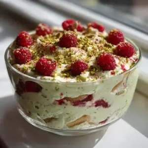 Tiramisu à la pistache et framboises sans cuisson