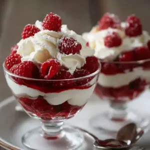 Verrines Framboise, Mascarpone et Éclats de Meringue (Sans Cuisson)