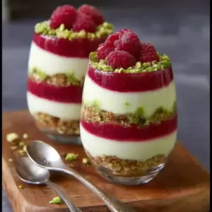 Verrines Pistache-Framboise Croquantes