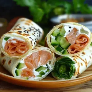 Wraps au fromage frais, concombre et saumon fumé